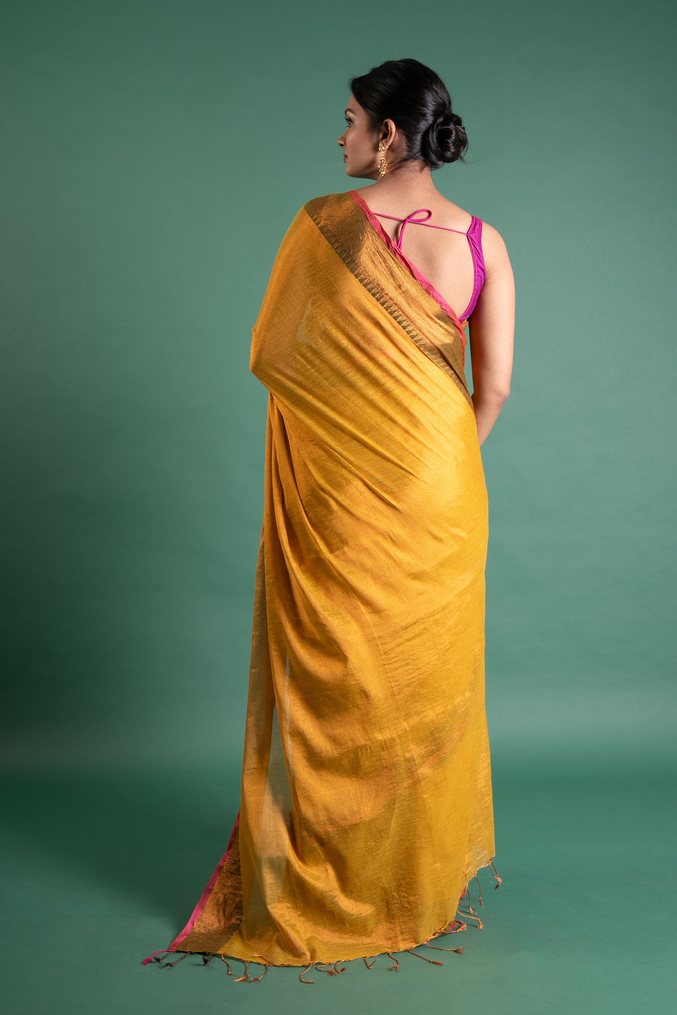 Sunlit Gulab-Gold Pure Tissue Saree