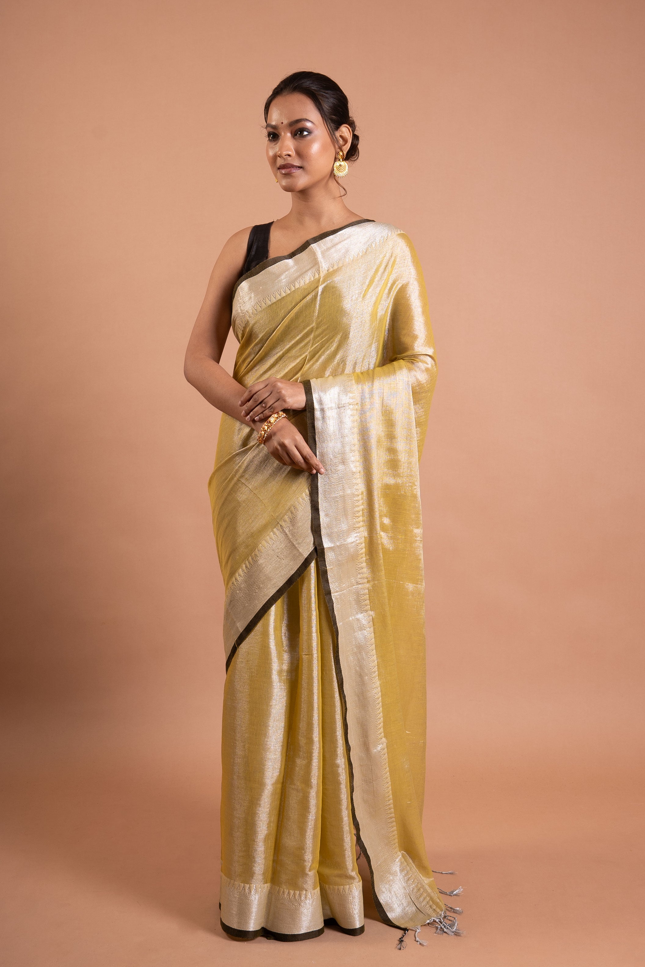 Sunlit Gold Pure Tissue Saree with Silver-Ivory Pallu