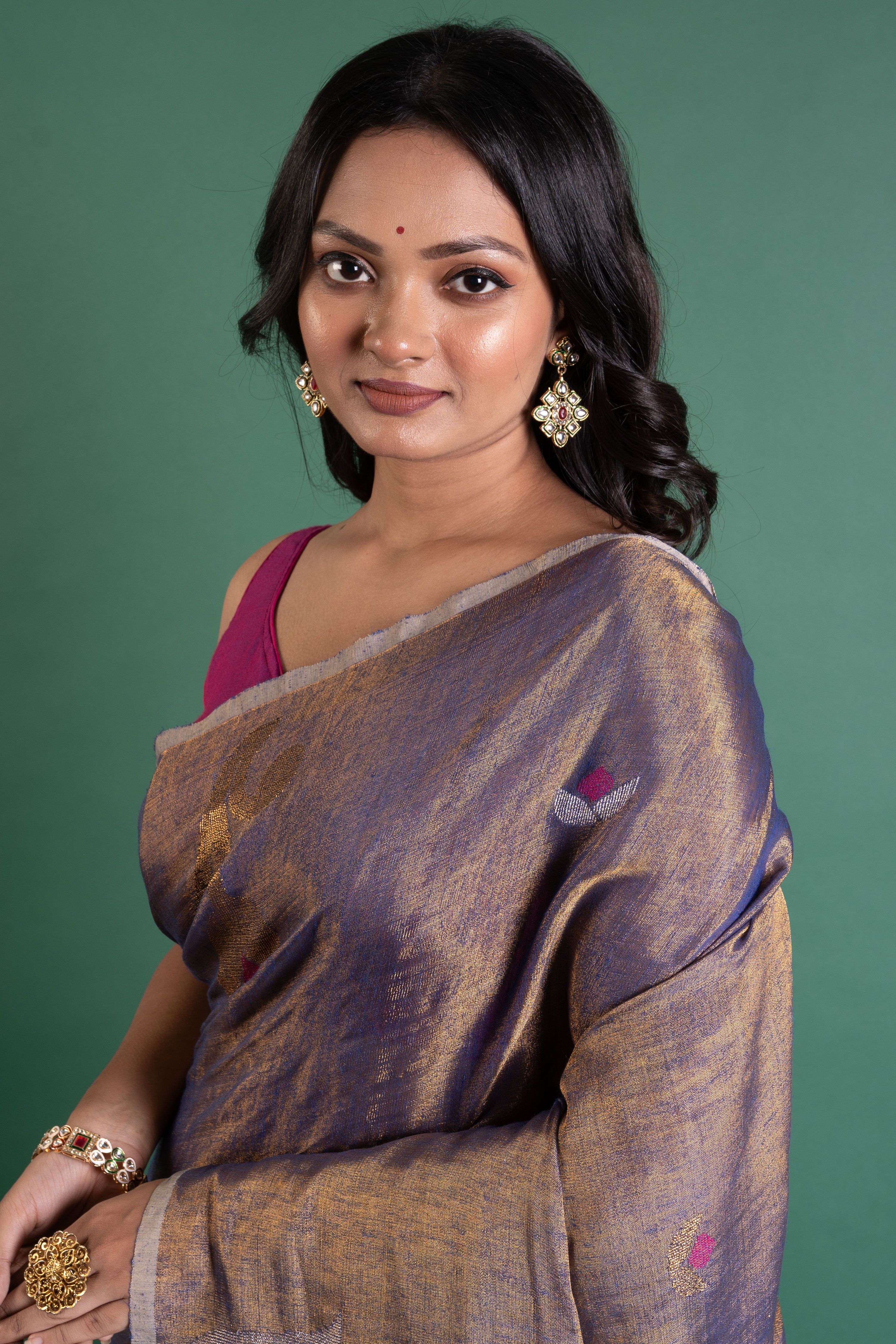 Midnight Bloom Linen Tissue Saree