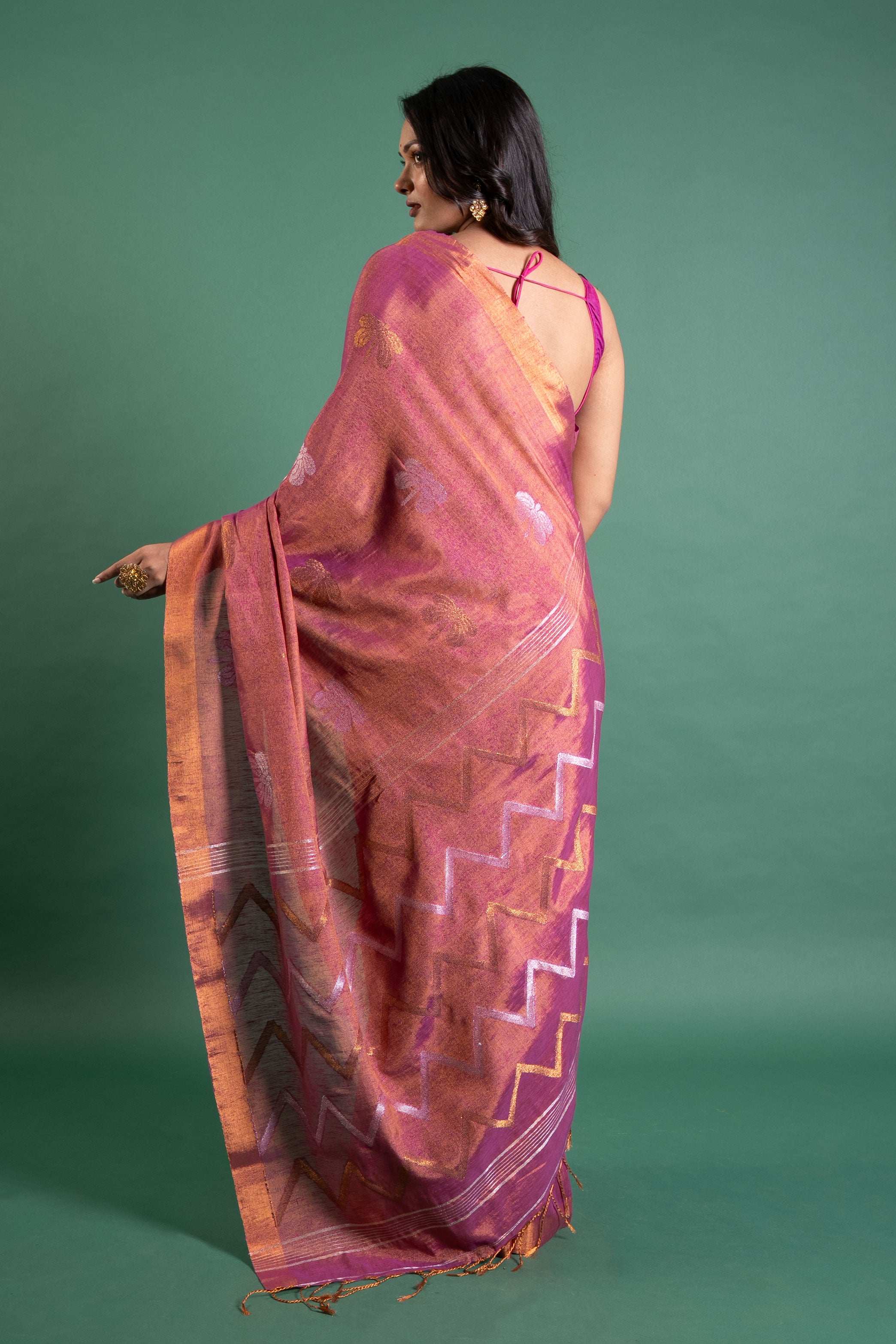 Amethyst Glow Linen Tissue Saree