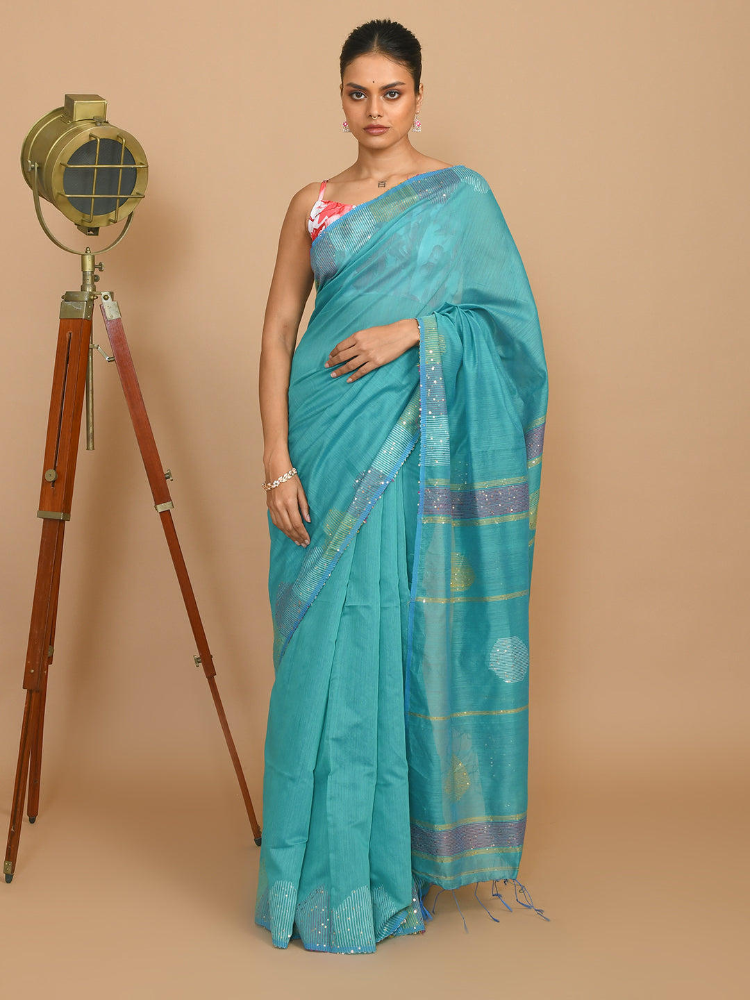 AZURE ELEGANCE (HANDLOOM COTTON BLEND SAREE)
