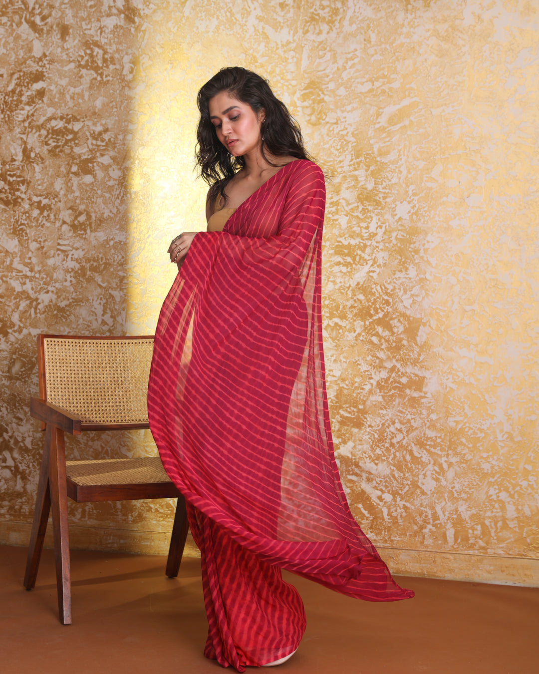 CORAL SUNSET LEHERIYA (LEHERIYA  SAREE)