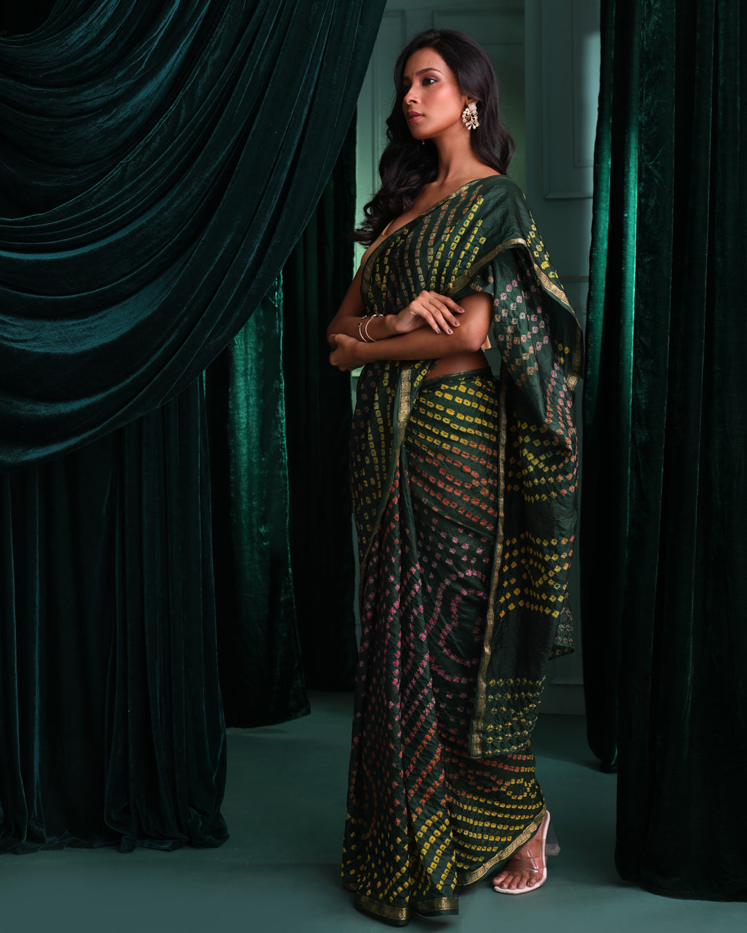 LUSH GREEN CHARM (BANDHANI POLY CREPE SAREE)