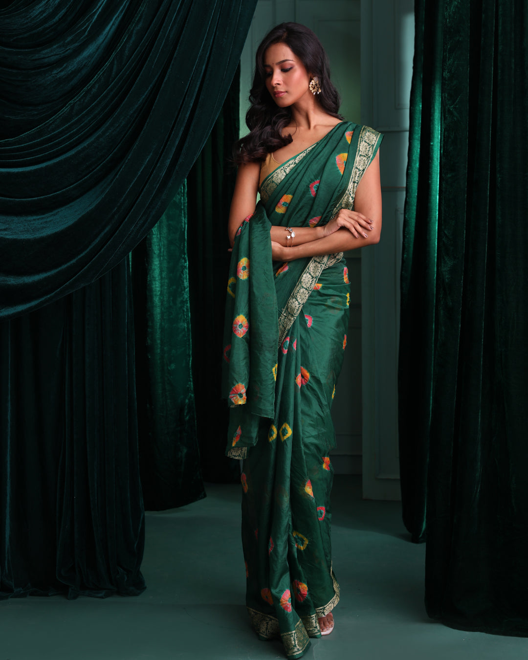VERDANT RADIANCE (BANDHANI  SILK SAREE)