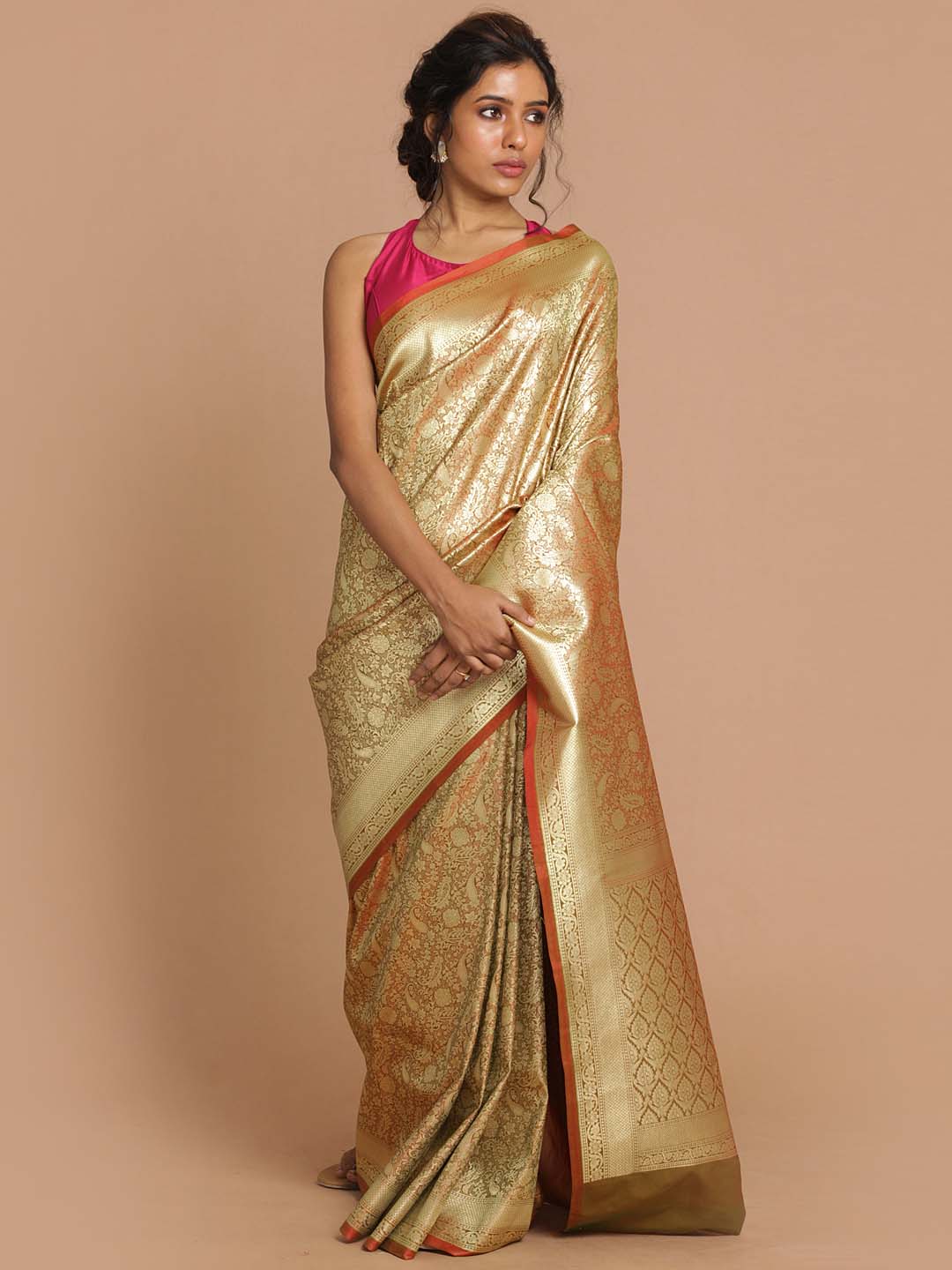 Indethnic Banarasi Brown Woven Design Festive Wear Saree - View 1