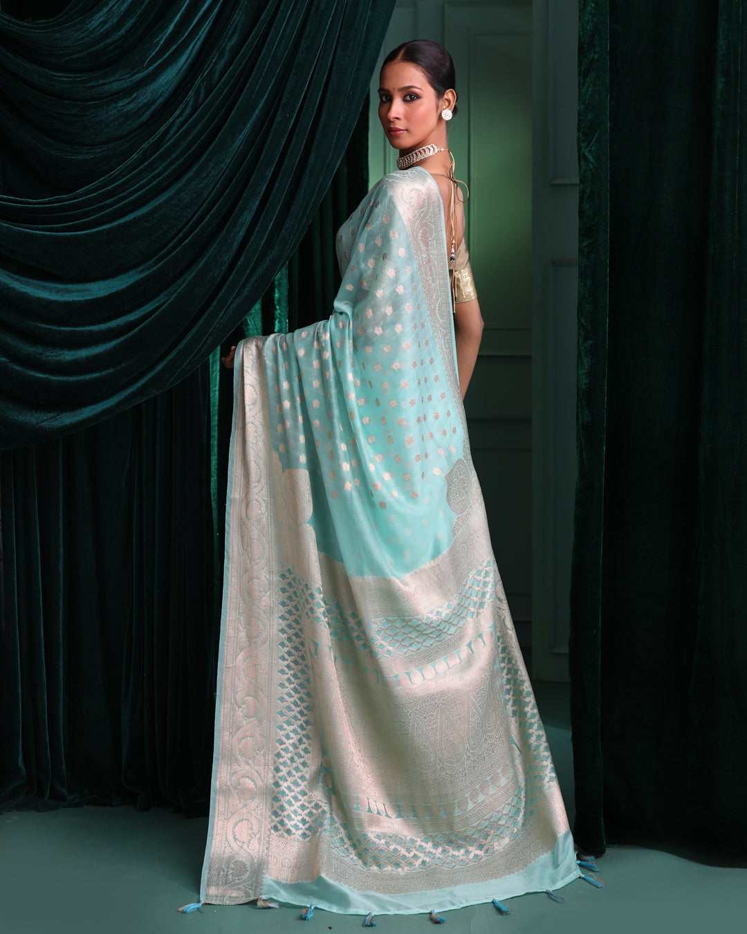 TURQUOISE ENCHANTMENT (BANARASI ART SILK SAREE)