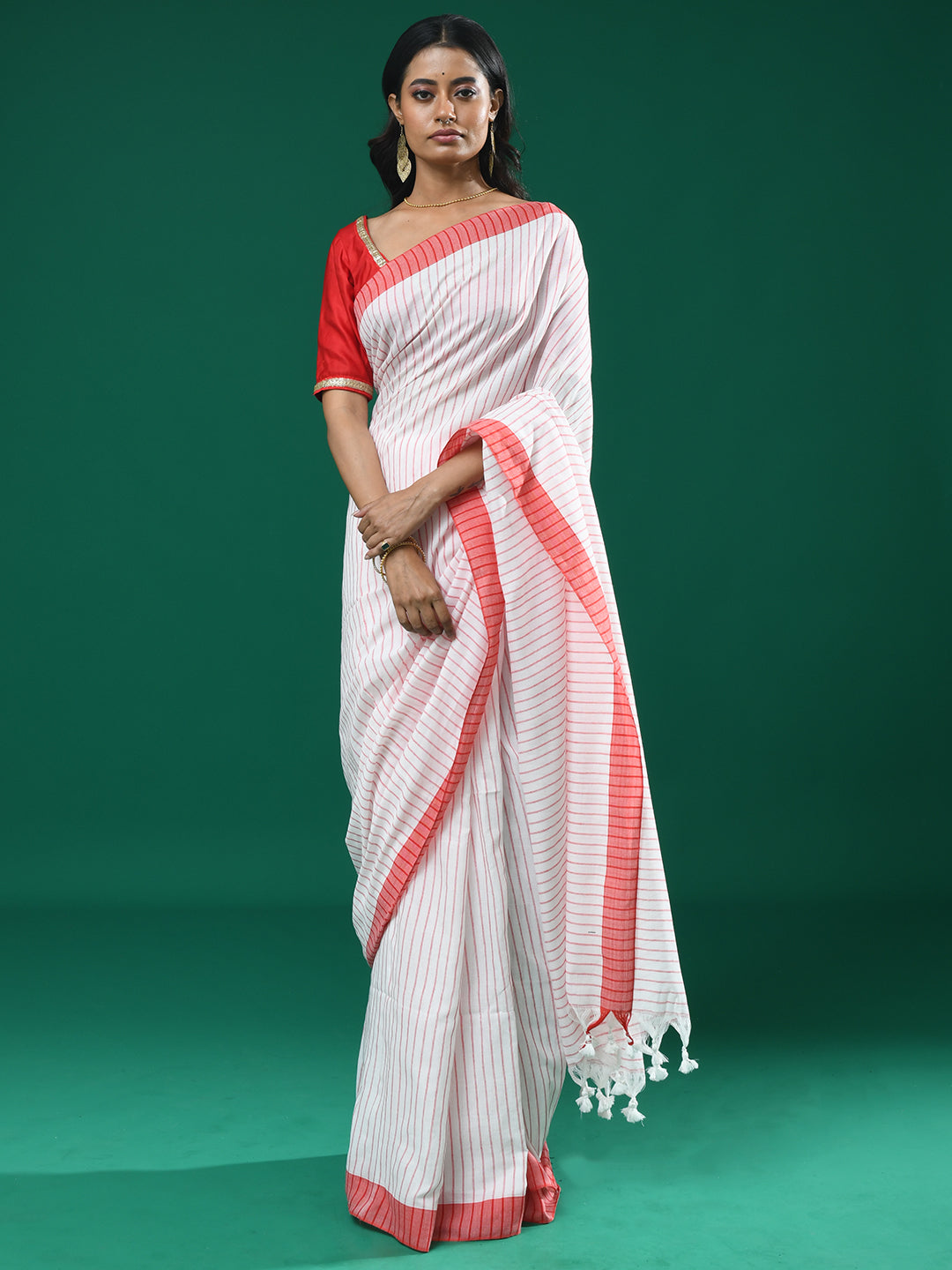 IVORY STRIPES (BENGAL HANDLOOM COTTON BLEND SAREE)