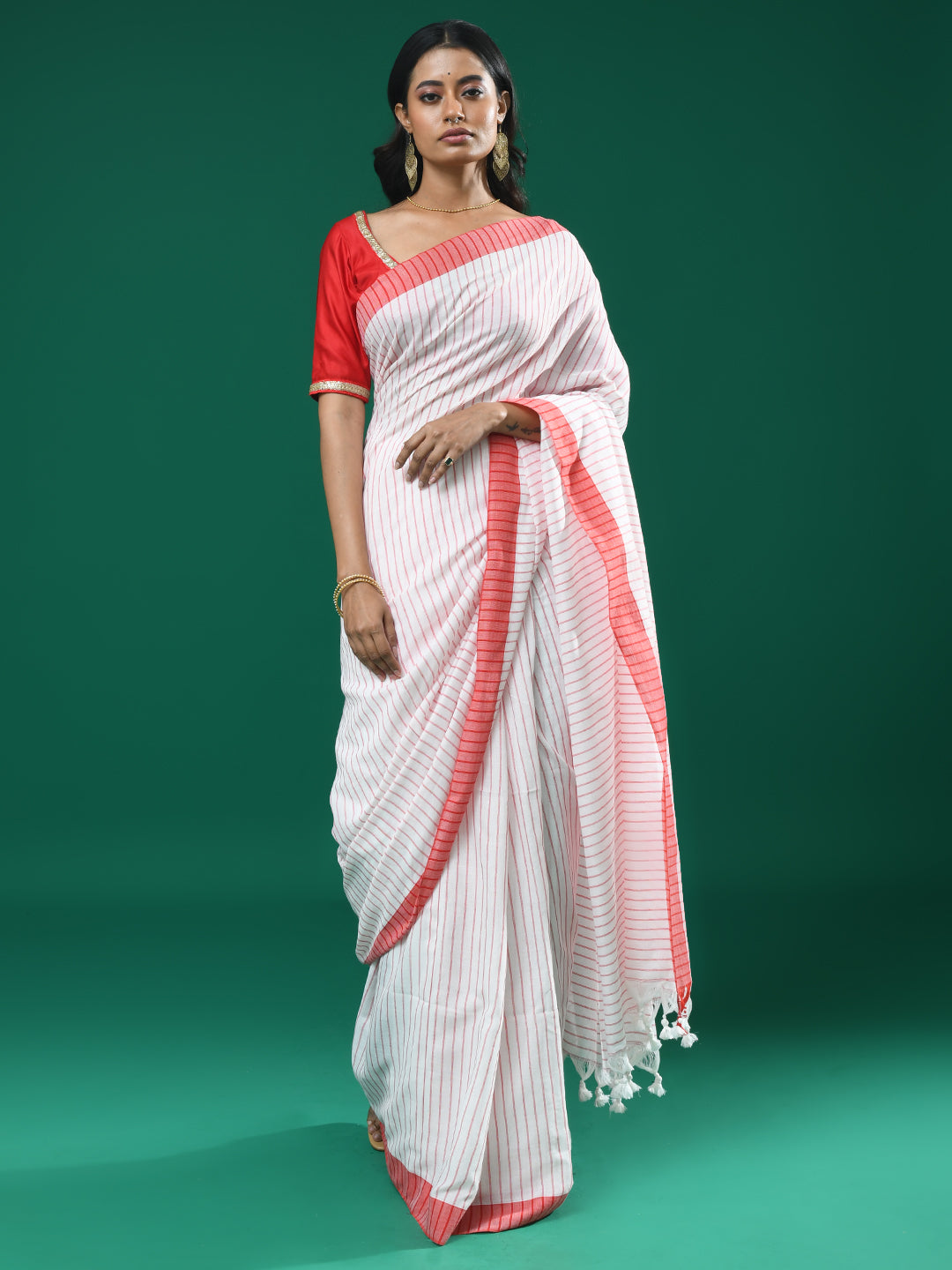 IVORY STRIPES (BENGAL HANDLOOM COTTON BLEND SAREE)