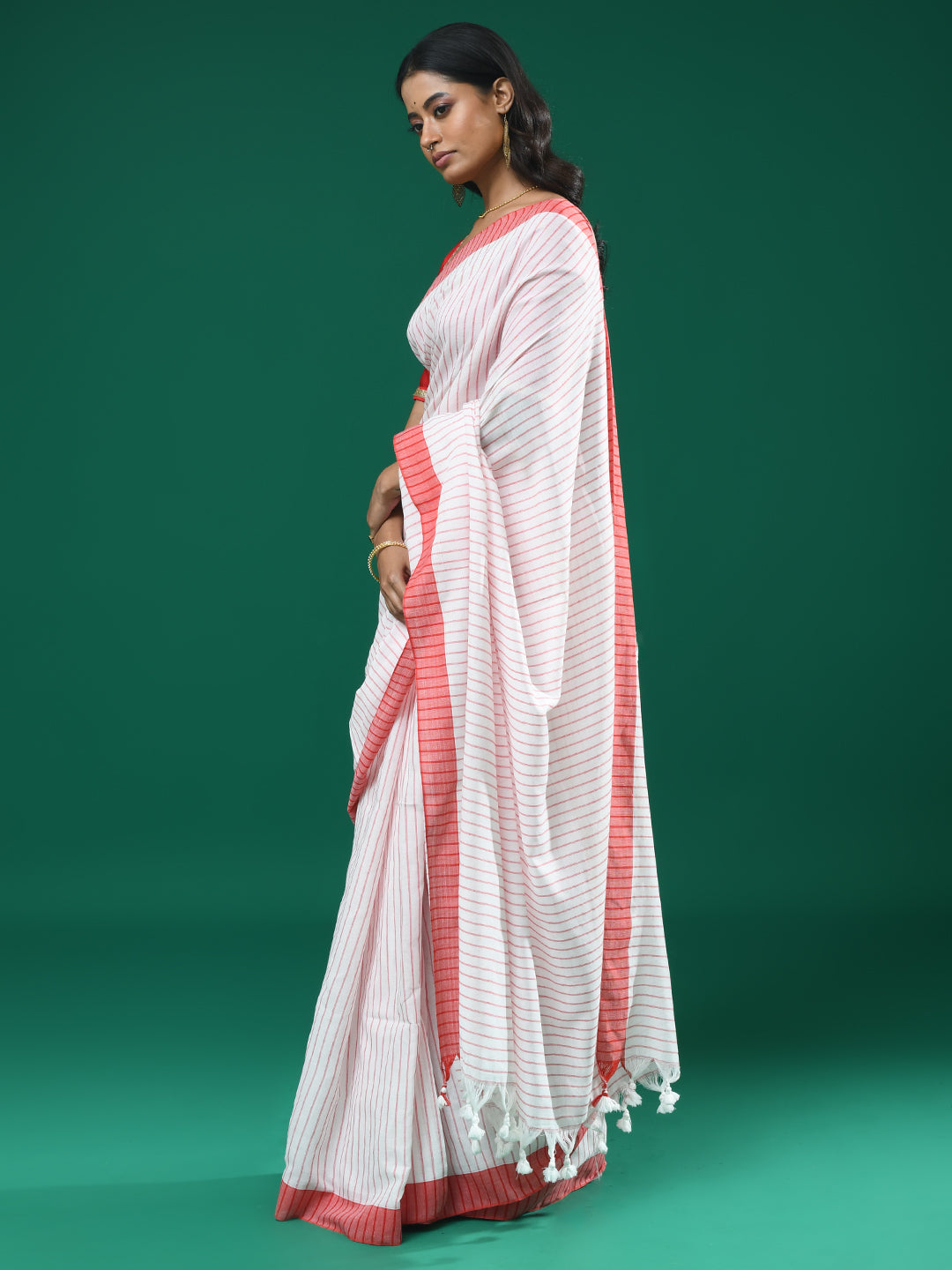 IVORY STRIPES (BENGAL HANDLOOM COTTON BLEND SAREE)