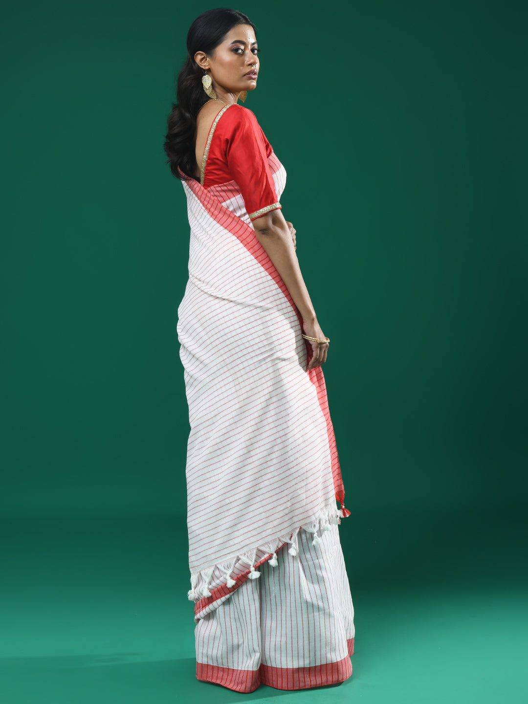 IVORY STRIPES (BENGAL HANDLOOM COTTON BLEND SAREE)