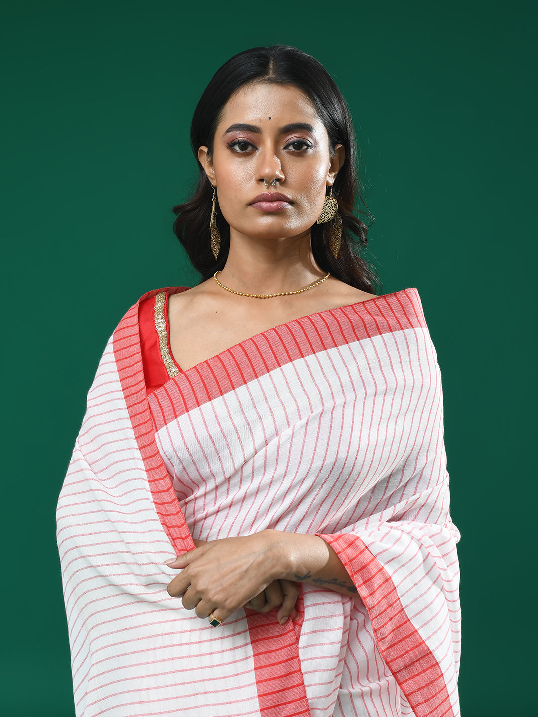 IVORY STRIPES (BENGAL HANDLOOM COTTON BLEND SAREE)