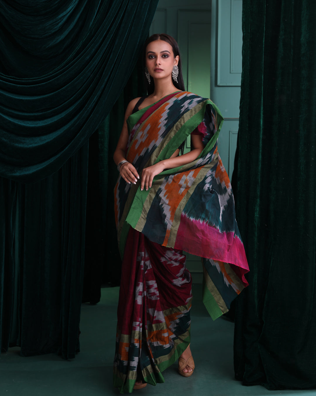 CRIMSON ELEGANCE (IKAT  SAREE)
