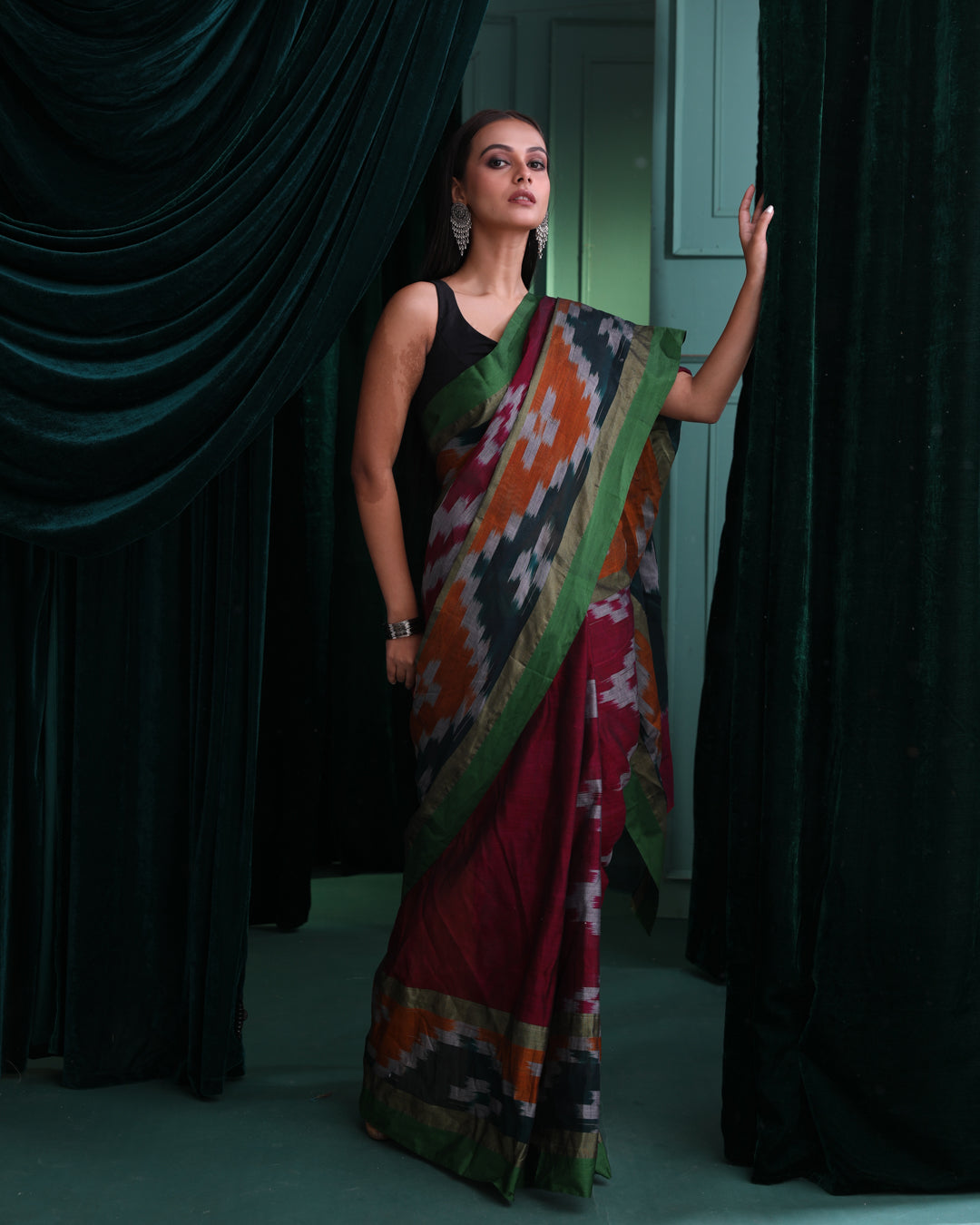 CRIMSON ELEGANCE (IKAT  SAREE)