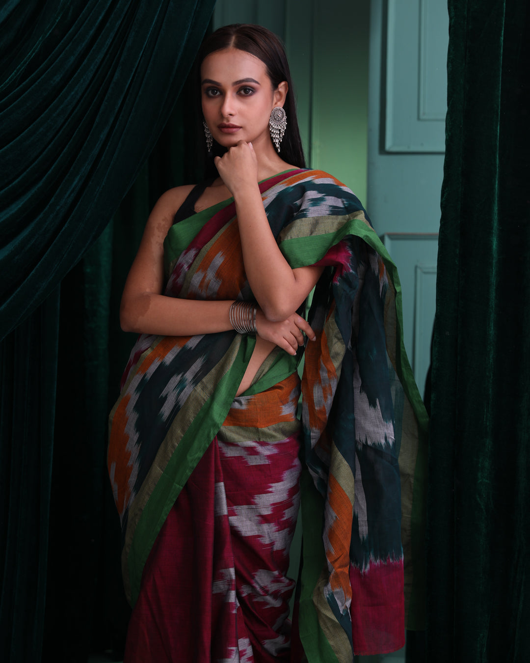 CRIMSON ELEGANCE (IKAT  SAREE)