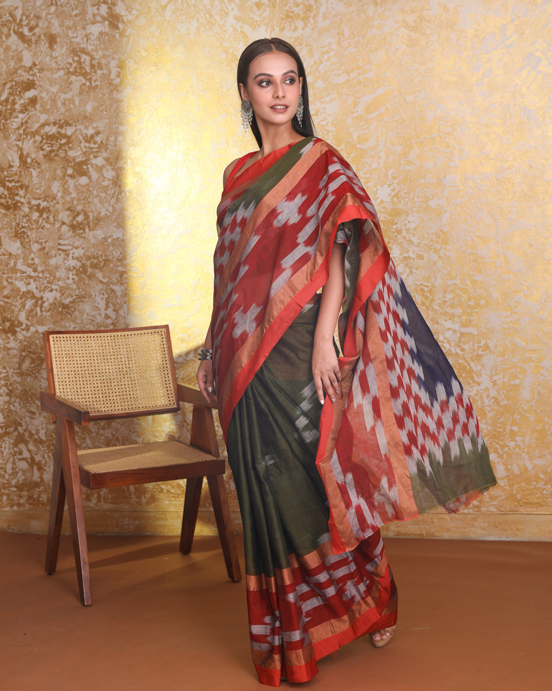 OLIVE SERENITY (IKAT  SAREE)