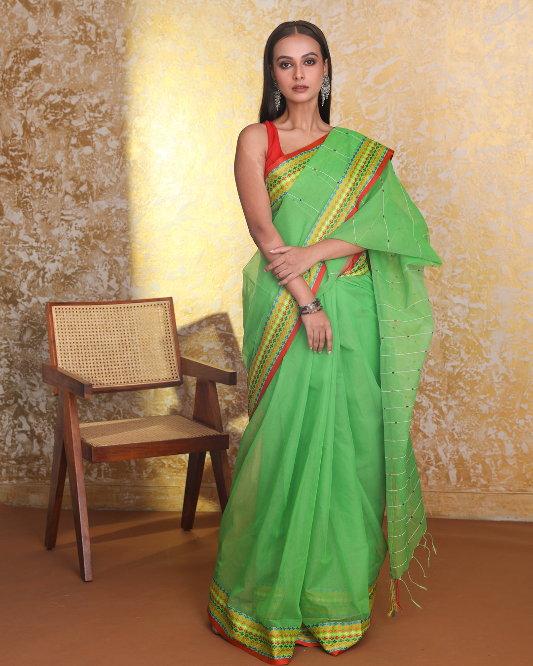 VERDANT STRIPES (CHANDERI  SAREE)