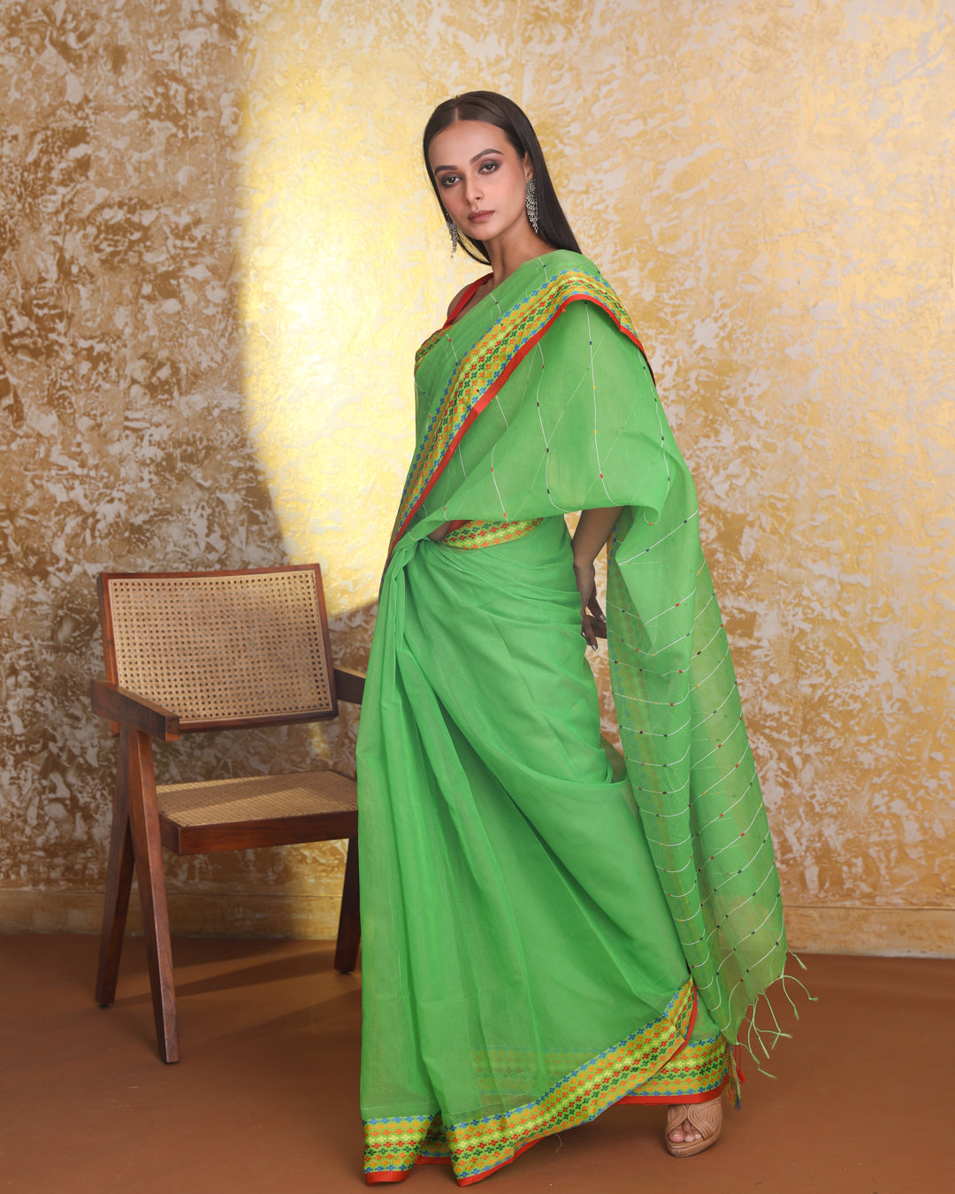 VERDANT STRIPES (CHANDERI  SAREE)